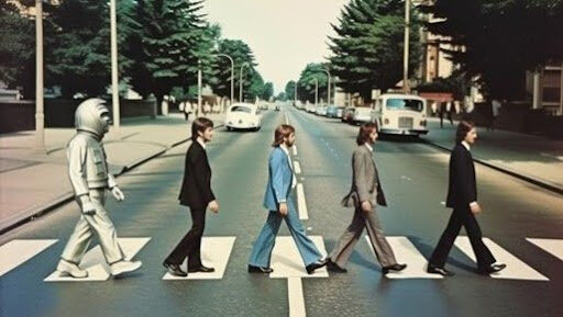 AI-generated image of professionals crossing the street