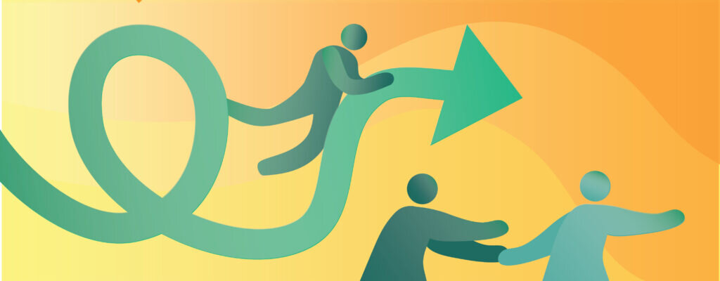 Graphic of multiple people and arrow