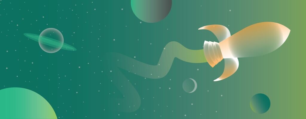 Graphic showing a rocketship