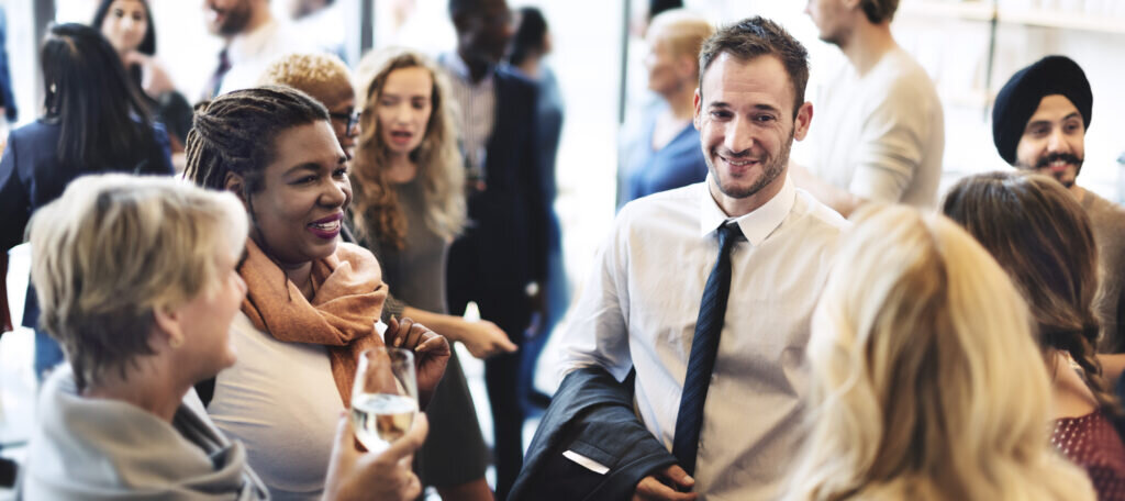 Professionals engaging at a networking event