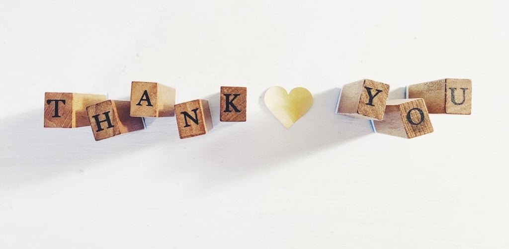 Wooden blocks that spell out "Thank You"